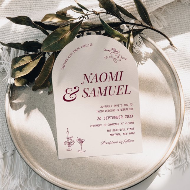 Bold Names Arch Blush Wine Wedding Inbjudningar (Skapare uppladdad)