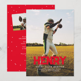 Bold namn enkelt, sportiskt rött foto studenten inbjudningar
