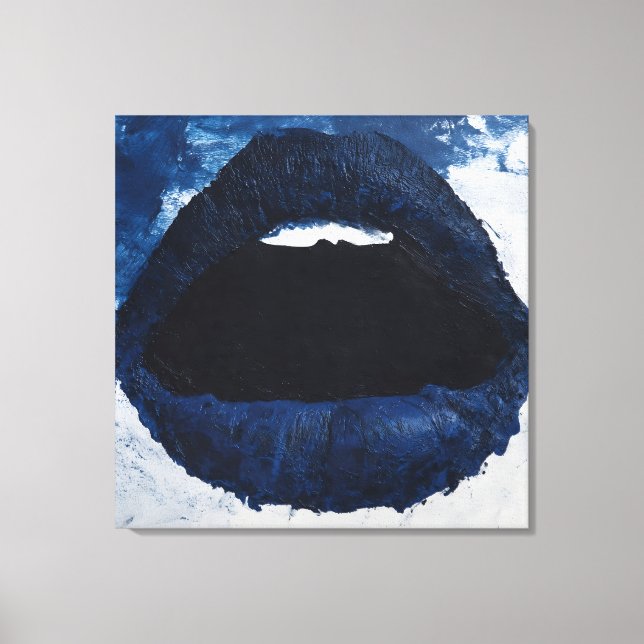 Bold Navy Blue Abstract Lips Impasto Pop Art Canvastryck (Framsida)