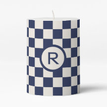 Bold Navy Blue Cream Checkded Mönster Monogram