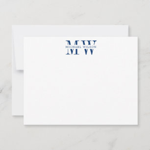 Bold Navy Blue Monogram Initialer Namn Note Card Anteckningskort
