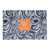 Bold Navy Rust Abstrakt Classy Botanical Monogram