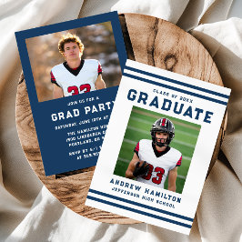 Bold Navy Stripes Athletic Photo Graduation Party Inbjudningar