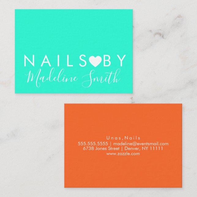 Bold Neon Heart Makeup Artist Nagelsalong   Visitkort (Fram/baksida)