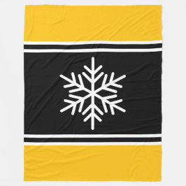 Bold Nordic Snowflake Black Gult Orange Rand Fleecefilt