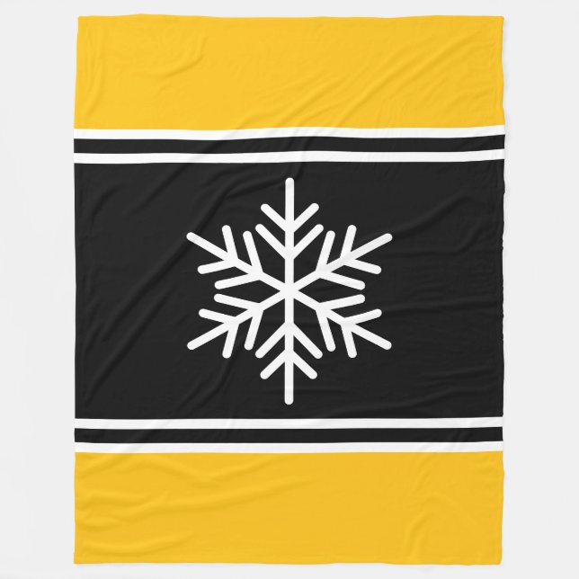 Bold Nordic Snowflake Black Gult Orange Rand Fleecefilt (Framsidan)