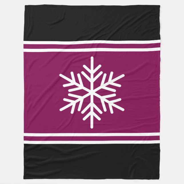 Bold Nordic Snowflake Burgundy Black White Rand Fleecefilt (Framsidan)
