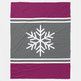 Bold Nordic Snowflake Burgundy Grått White Rand Fleecefilt
