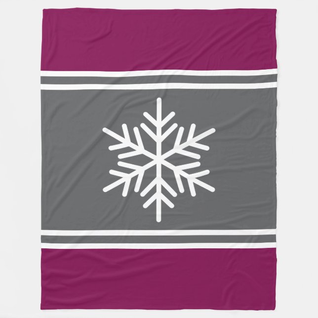 Bold Nordic Snowflake Burgundy Grått White Rand Fleecefilt (Framsidan)