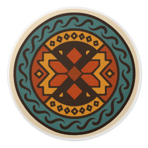 Bold Oaxacan Zapotec Weave Mönster Ceramic Knob Knopp