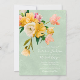 Bold och Bright Blockerar Blommigt Bröllop Inbjudningar