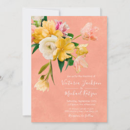 Bold och Bright Blockerar Blommigt Bröllop Inbjudningar