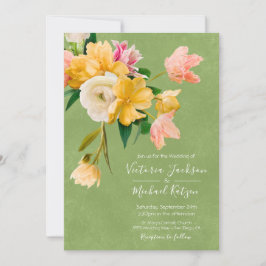 Bold och Bright Blockerar Blommigt Bröllop Inbjudningar