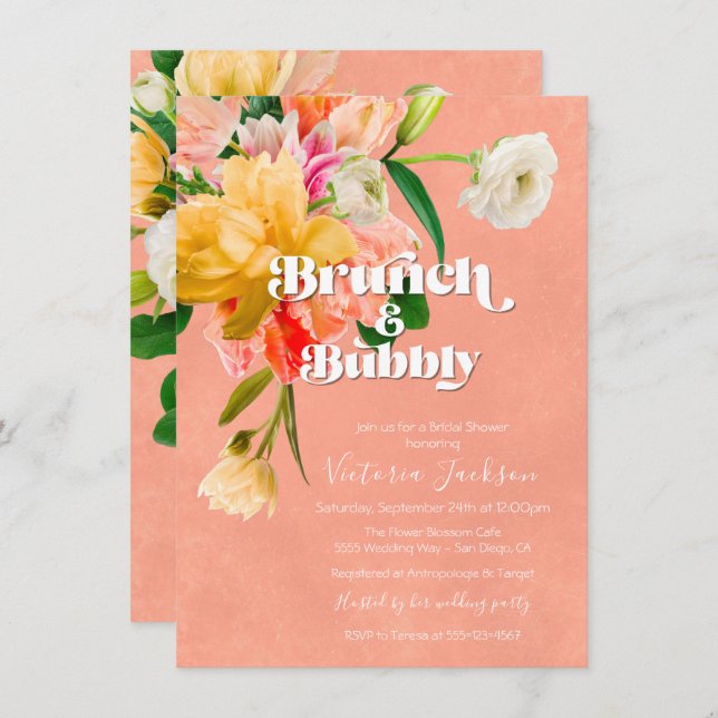 Bold och Bright Blooms Blommigt Brunch Inbjudningar (Fram/baksida)