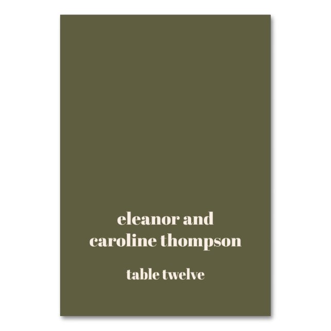 Bold Olive Fall Retro Personligt bröllp-platskort Bordsnummer (Framsidan)