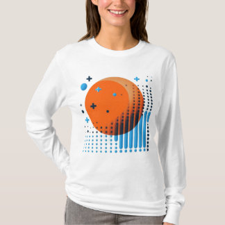 Bold Orange Circle & Fading Blue Dot Grid Kvinnor T Shirt