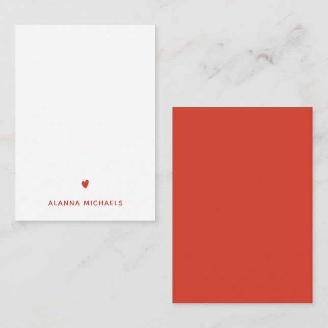 Bold Orange Heart och Namn Note Card Anteckningskort (Fram/baksida)