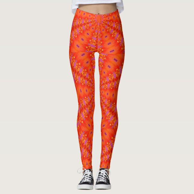 Bold Orange Mönster Yoga Gym Exercise Leggings (Framsida)