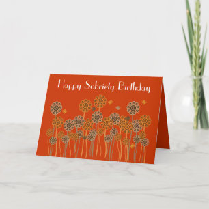 Bold Orange Retro Flowers Sobright Birthday Card Kort