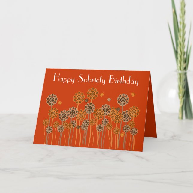 Bold Orange Retro Flowers Sobright Birthday Card Kort (Framsida)