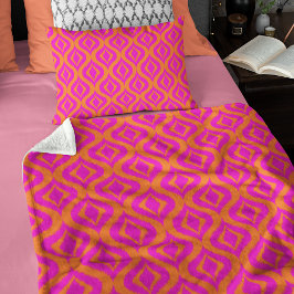 Bold Orange Shock rosa Summer Ikat Ogee Art Mönste Fleecefilt