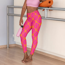 Bold Orange Shock rosa Summer Ikat Ogee Art Mönste Leggings