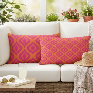 Bold Orange Shock rosa Summer Ikat Ogee Art Mönste Lumbarkudde