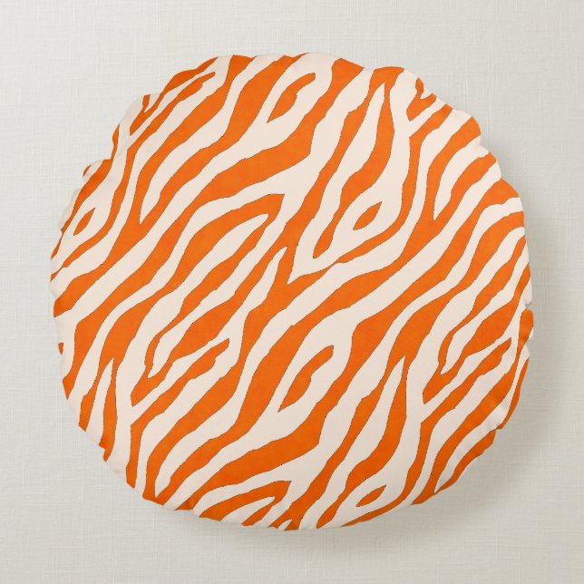 Bold Orange Tiger Stripe Pattern Rund Kudde (Framsidan)