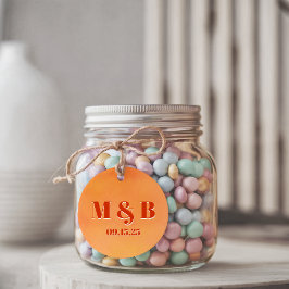 Bold Orange Watercolor Sunset Monogram Wedding Gåvor Etiketter