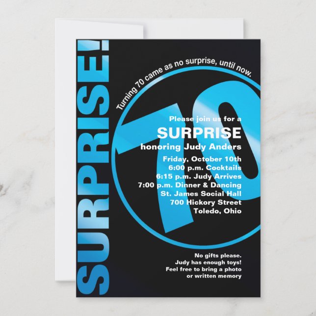 Bold överraskningsinbjudan på födelsedagen - blå 7 inbjudningar (Framsida)