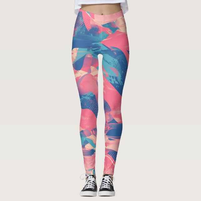 🎨 Bold Pink & Blue Abstract Pattern - Dynamic & F Leggings (Framsida)