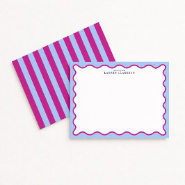 Bold Pink & Blue Striped Wavy Frame Note Card Inbjudningar