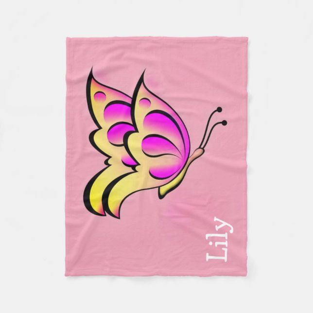  Bold pink butterfly - personalized  Fleecefilt (Framsidan)