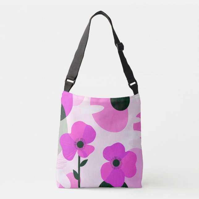 Bold Pink Floral Modern Tote Bag Axelväska (Framsida)