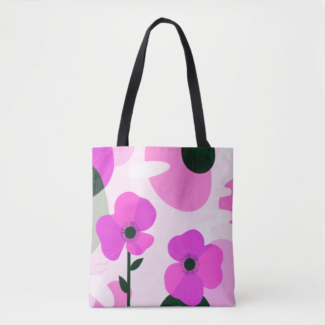 Bold Pink Floral Modern Tote Bag Tygkasse (Framsida)