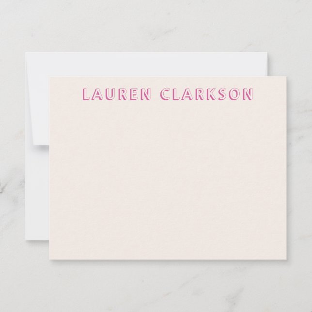 Bold Pink Name Note Card Spara Datumet (Framsida)