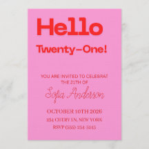 Bold Pink Red 21st Birthday Invite