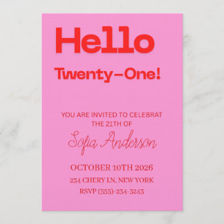 Bold Pink Red 21st Birthday Invite Inbjudningar