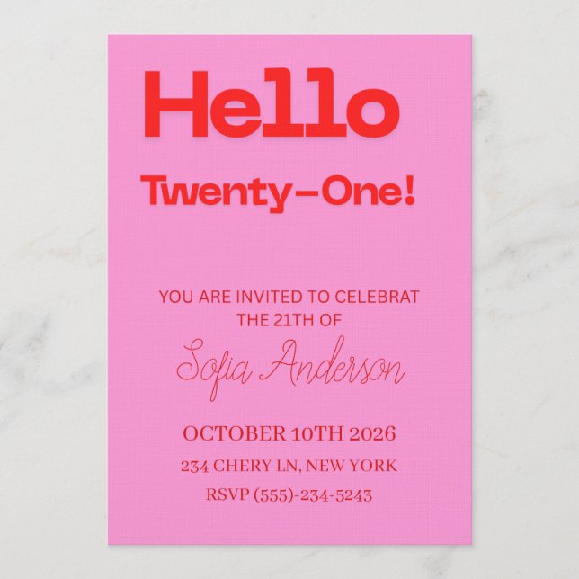 Bold Pink Red 21st Birthday Invite Inbjudningar (Framsida)