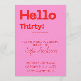 Bold Pink Red 30th Birthday Invite Inbjudningar