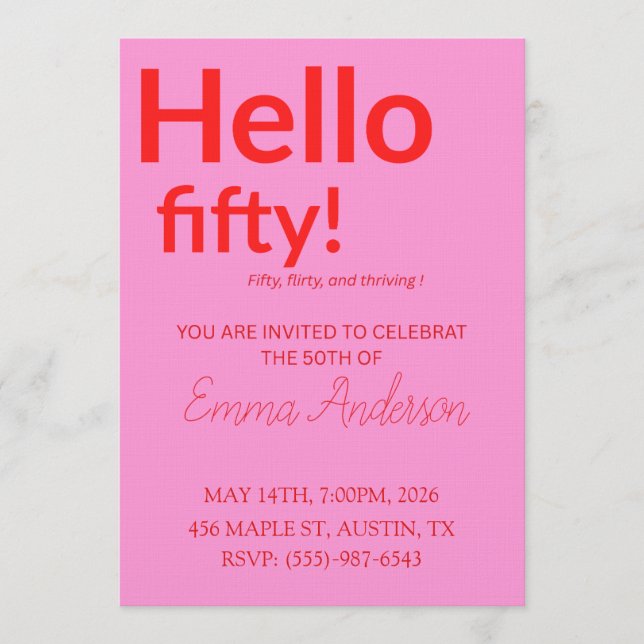 Bold Pink Red 50th Birthday Invite Inbjudningar (Framsida)