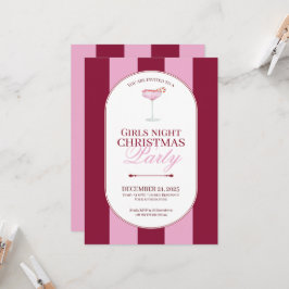 Bold pink red stripe Girls Christmas Invitation Inbjudningar