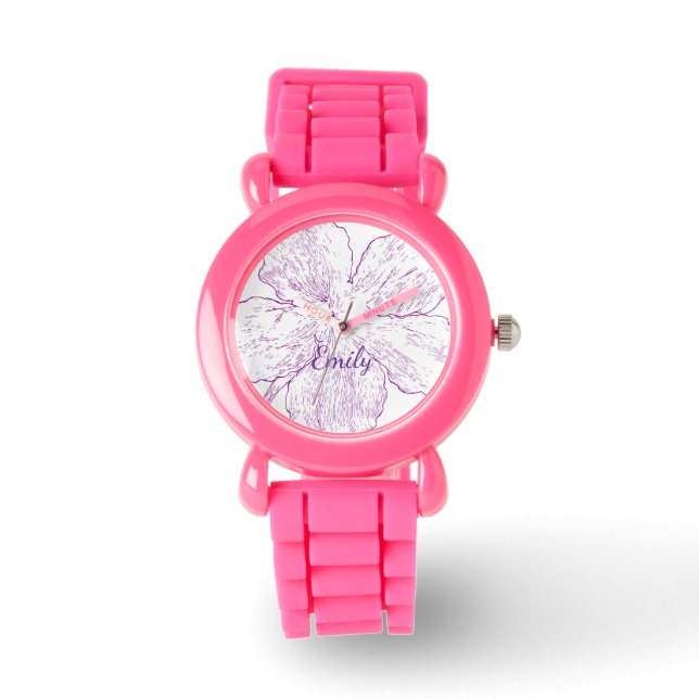 ​Bold Pink Silicone Floral Kids Personalized Armbandsur (Framsida)