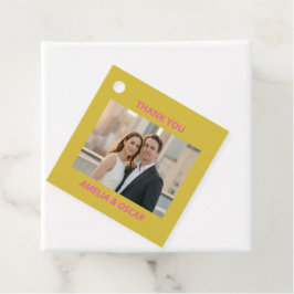 Bold Pink Yellow Photo Wedding Modern Custom Gåvor Etiketter