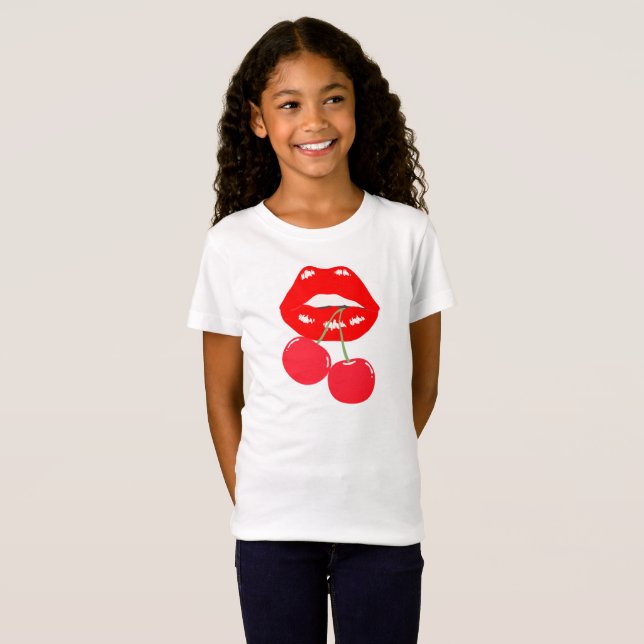 Bold & Playof Red Läppar Tee for Girls (Hel framsida)