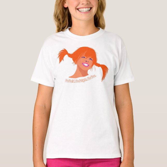 Bold Ponytail Pop Art Kids T-Shirt – Fun, Bright  (Framsida)