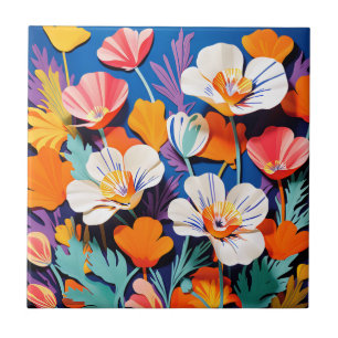 Bold Pop Art California Poppies Kakelplatta