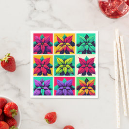 Bold Pop Art Poinsettia Squares Decoupage Napkins Pappersservett