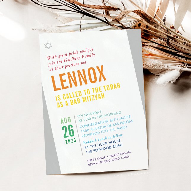 BOLD PUB MITZVAH är en lysande modern vinkel färgs Inbjudningar (Skapare uppladdad)