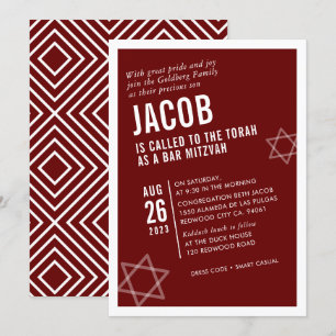 BOLD PUB MITZVAH enkel modern vinkel maronvit Inbjudningar